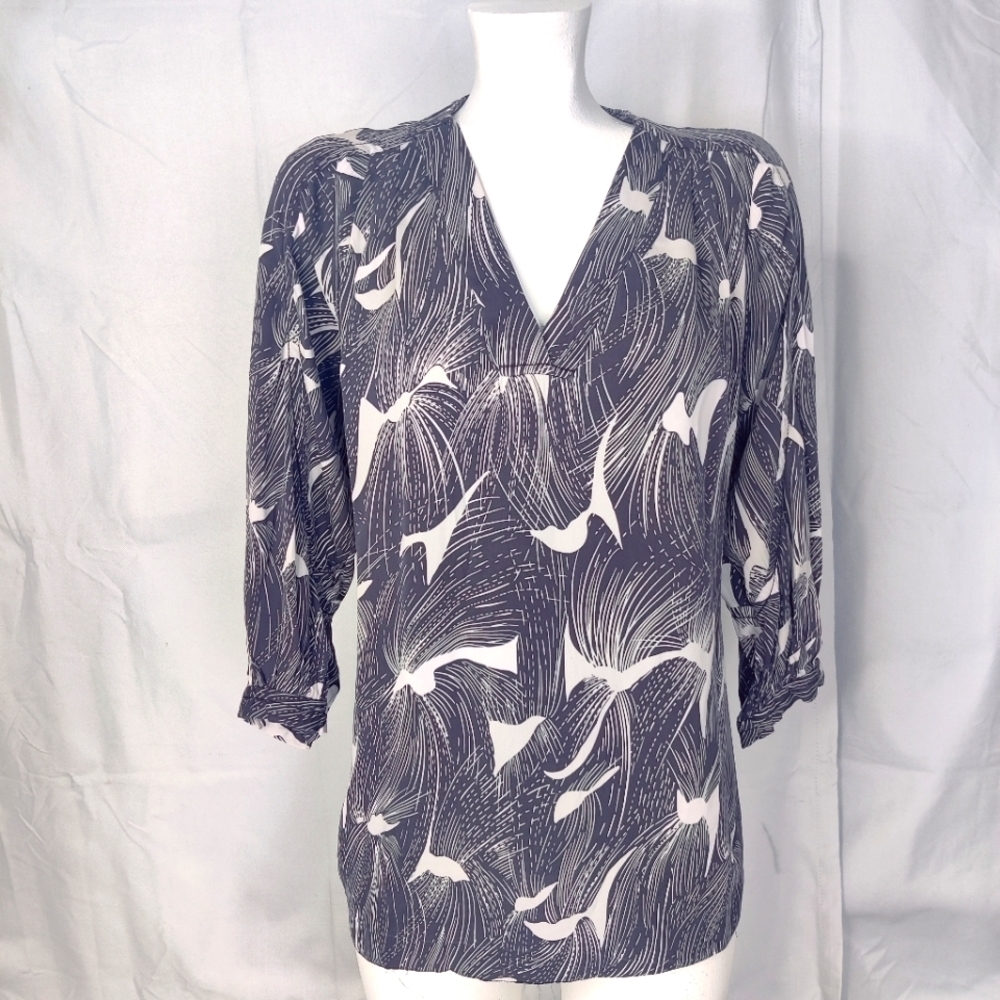 DVF Silk Tunic Top V-neck 3/4 Sleeve Diane Von Furstenberg New Cahill Women Sz 8